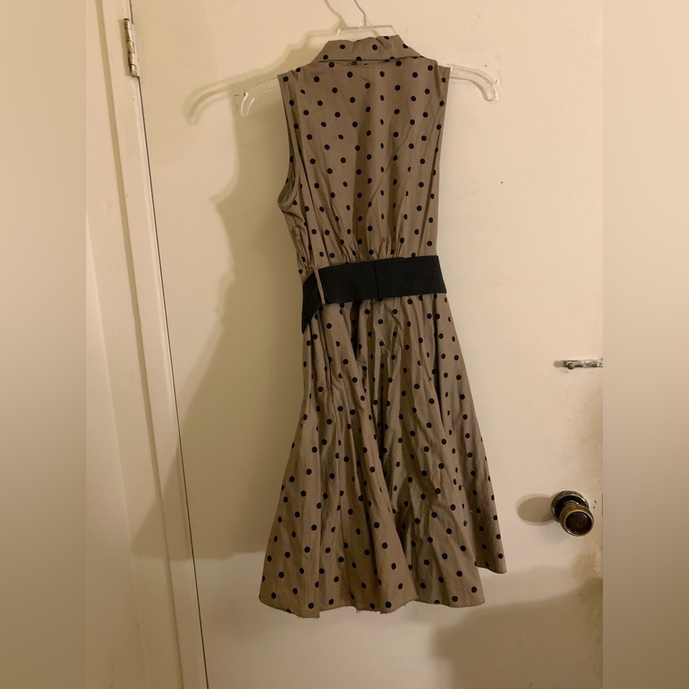NWOT Charly Madison Women’s Polka Dot Cocktail Midi Dress in Beige/Black - Picture 4 of 9